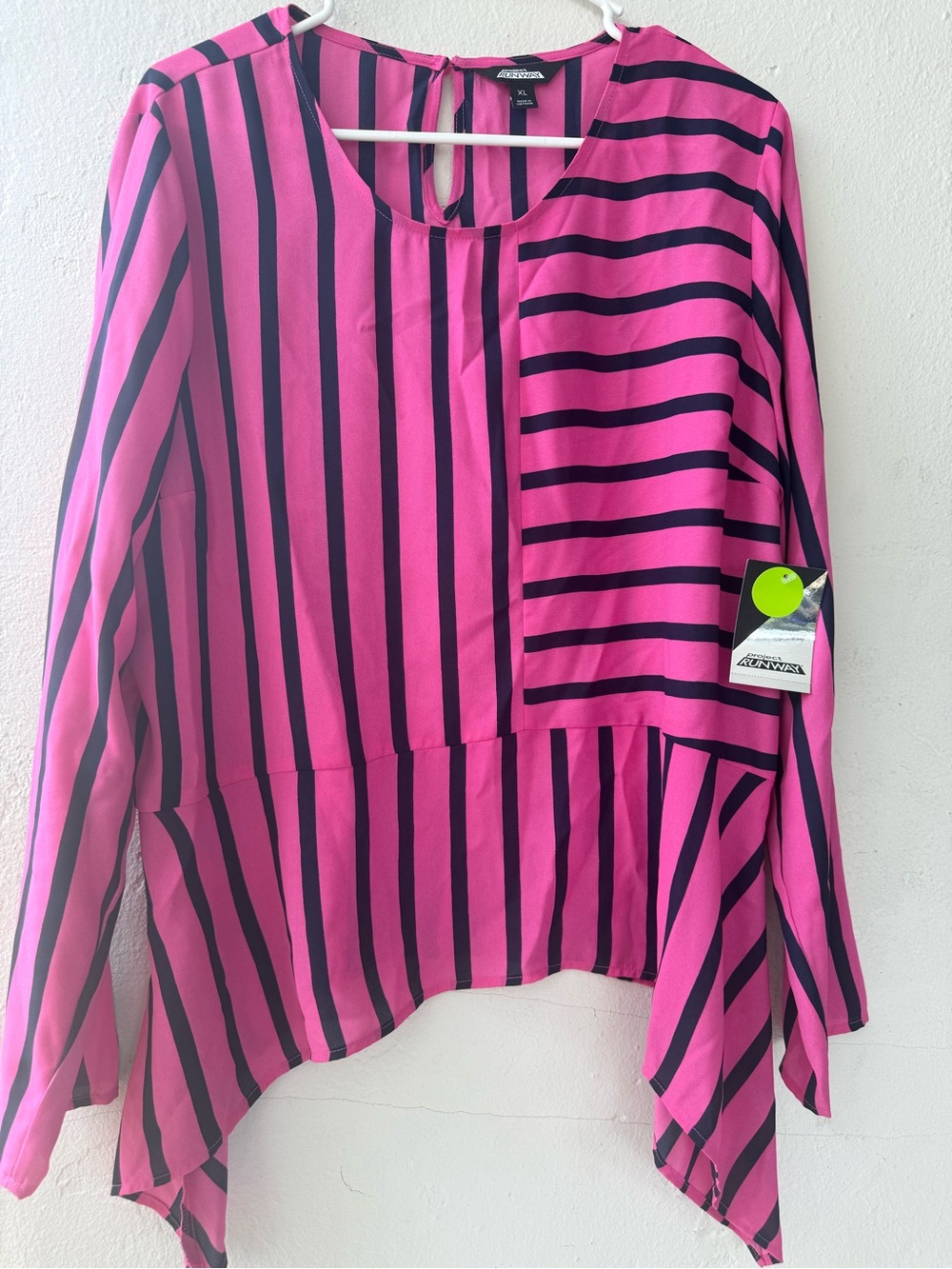 project RUNWAY Hot Pink & Black Striped Asymmetrical Tunic